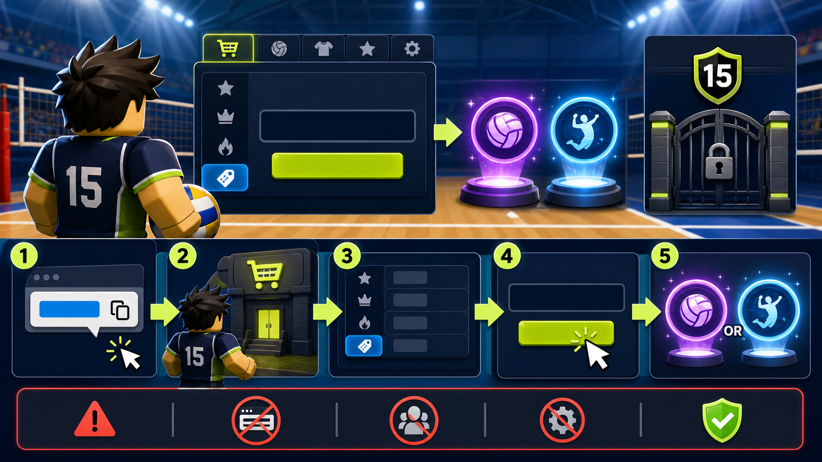 Illustrated Volleyball Legends code redemption flow visual