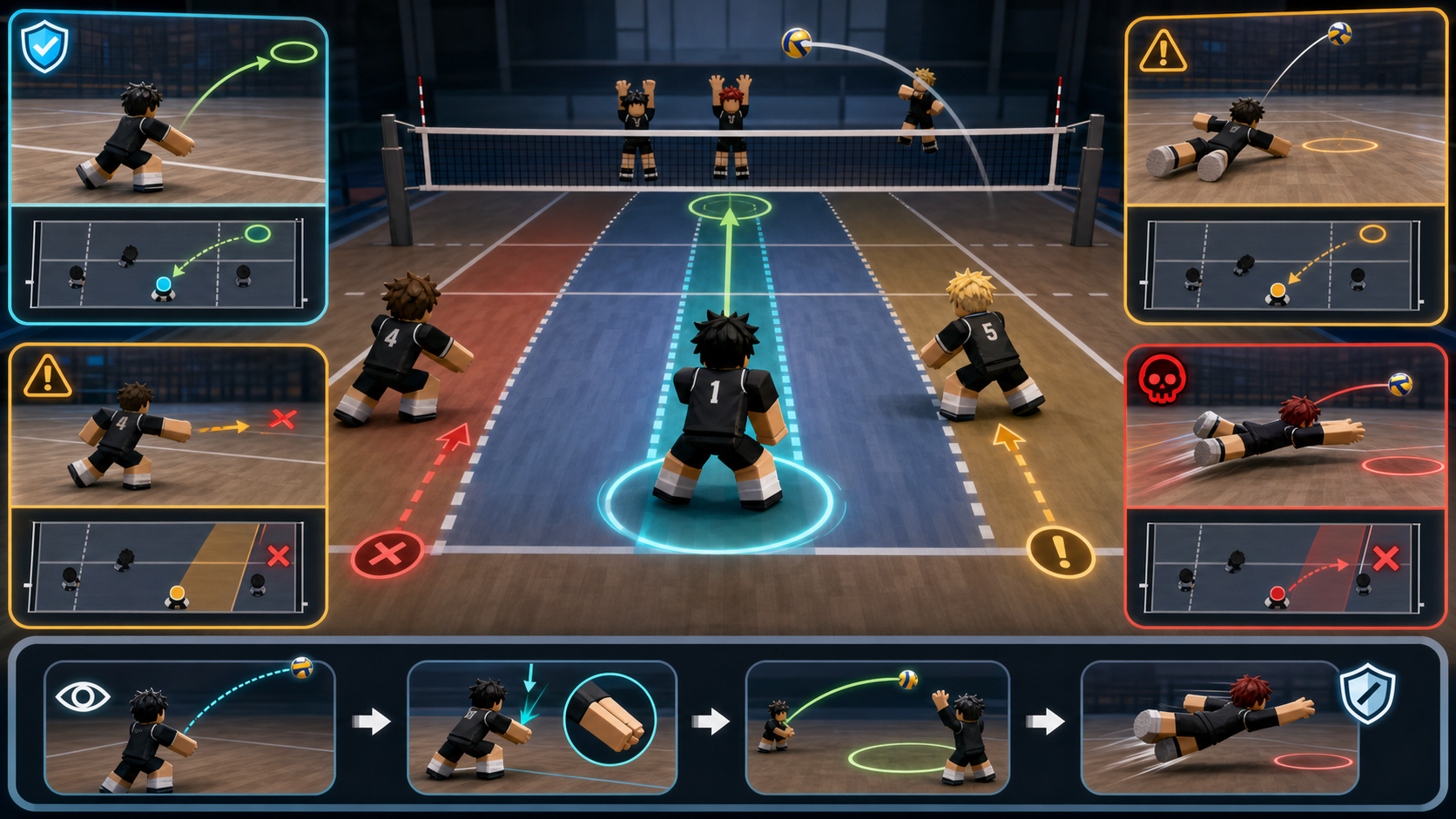 Illustrated Volleyball Legends receive lane positioning board