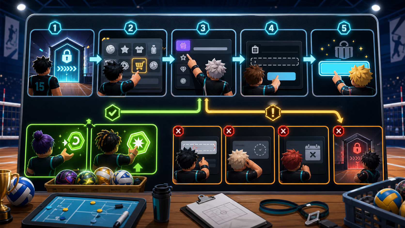 Illustrated Volleyball Legends code redeem gate flow board