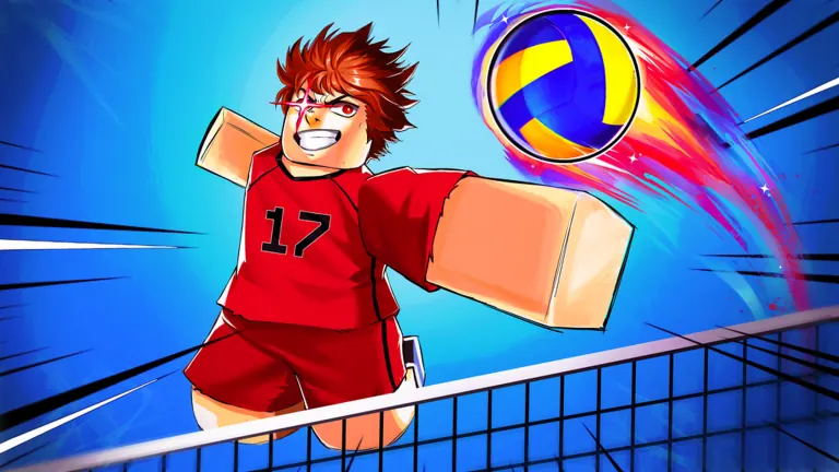 Volleyball Legends image showing a red volleyball player attack