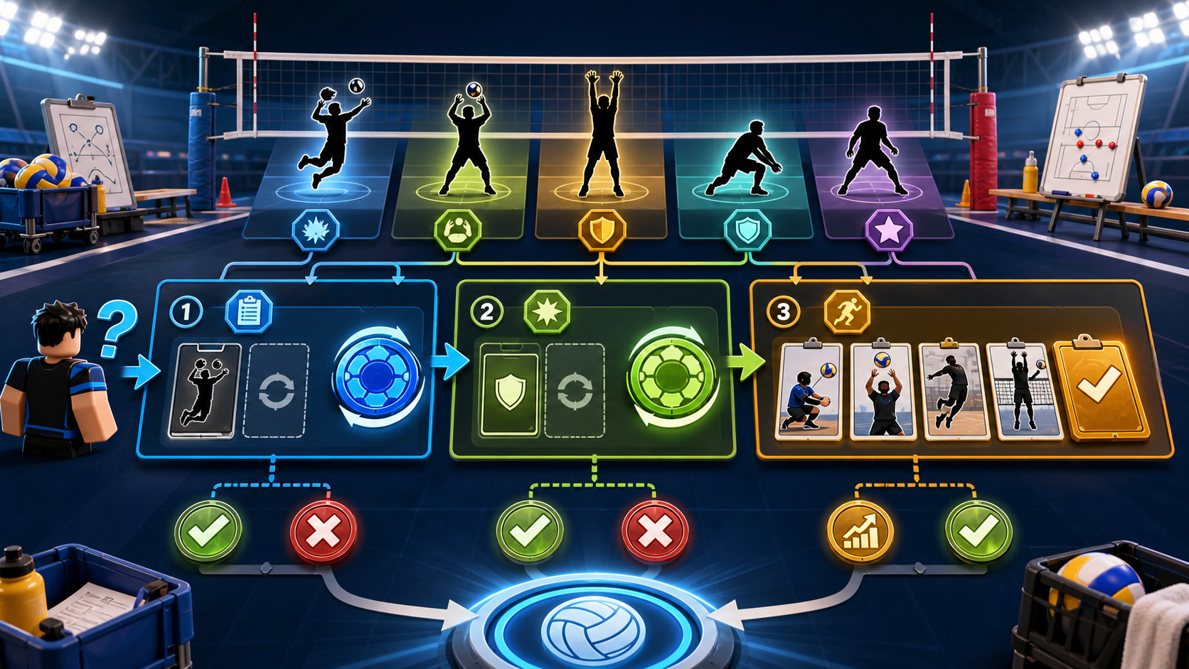 Illustrated Volleyball Legends tier-list role test board